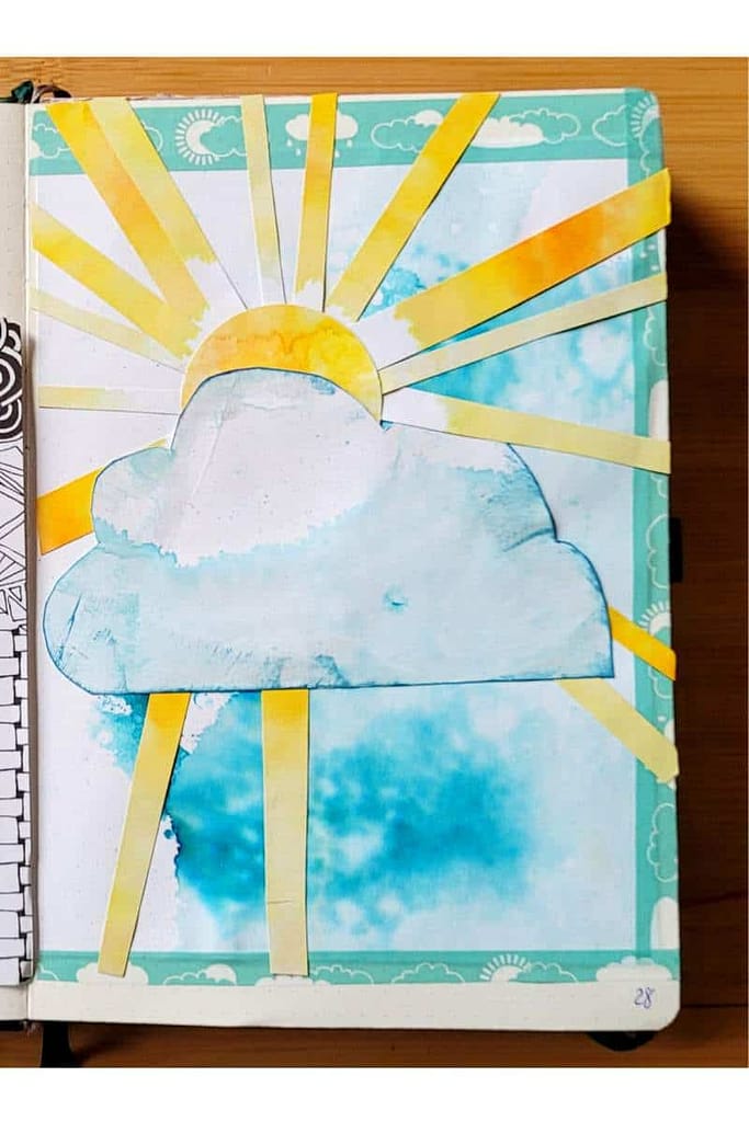 Bullet-Journal-kreative-Seite-Wolkensonne Kreative Seite mit Wolkensonne