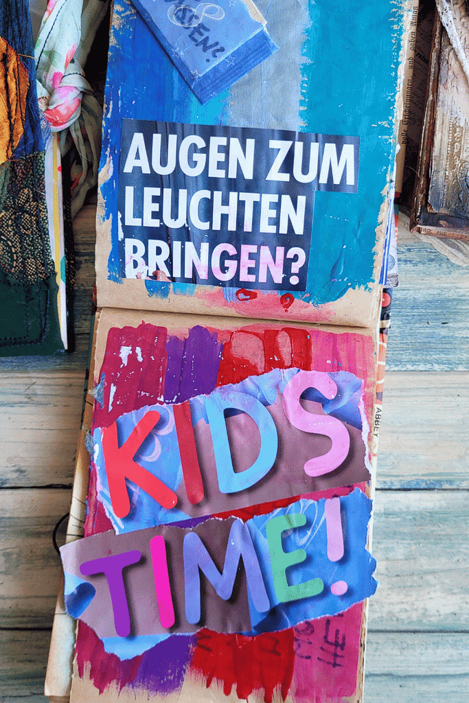 Collage Schriften Fetzen mit Farbe