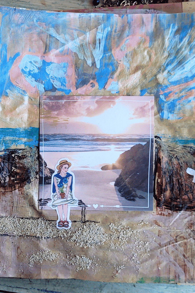 Art Journal Seite mit Farbe und Sand