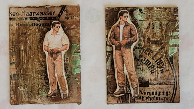 ATC mit Vintage-Travel-Motiven gestaltet